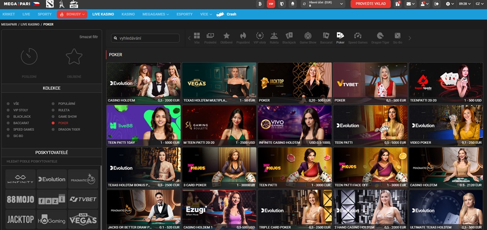 Megapari poker s živým dealerem