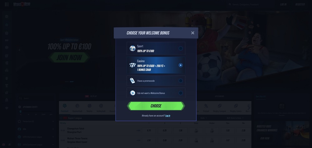 Registration form preview at the VegasHero online casino and bookmaker