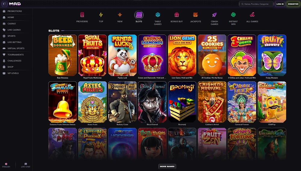 Preview of top online slots at MadCasino