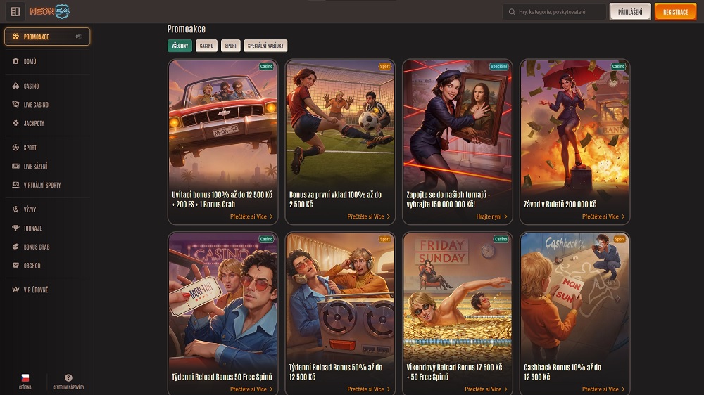 Náhled reload bonusů pro online casino i sázkovou kancelář platformy Neon54