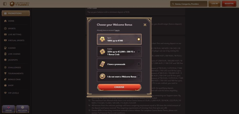 vicibet registration