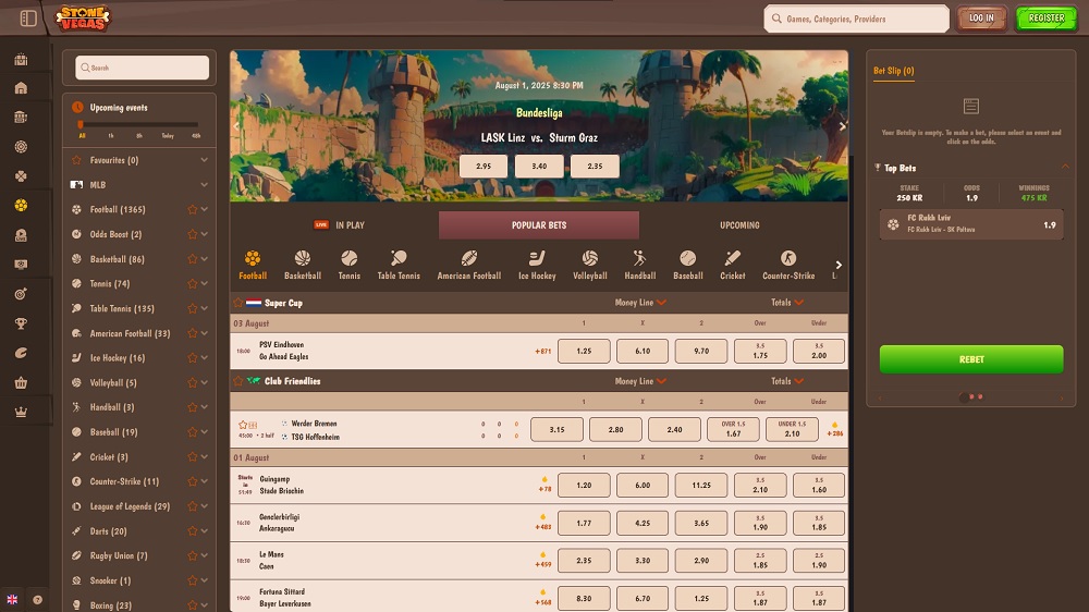 Preview of Stone Vegas bookmaker with large selection of sports and events to bet on