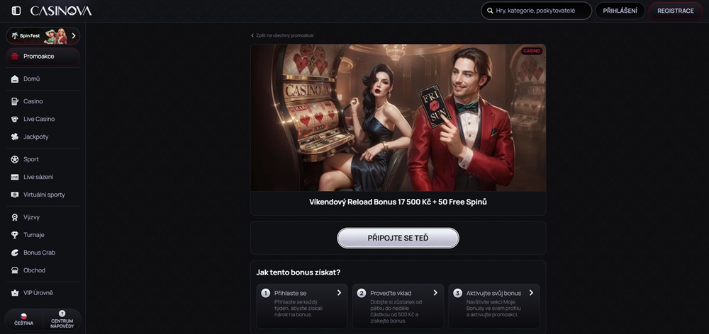 Casinova reload bonusy