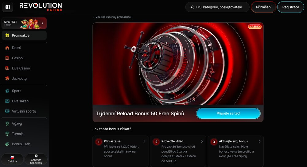 Revolution Casino týdenní reload bonus