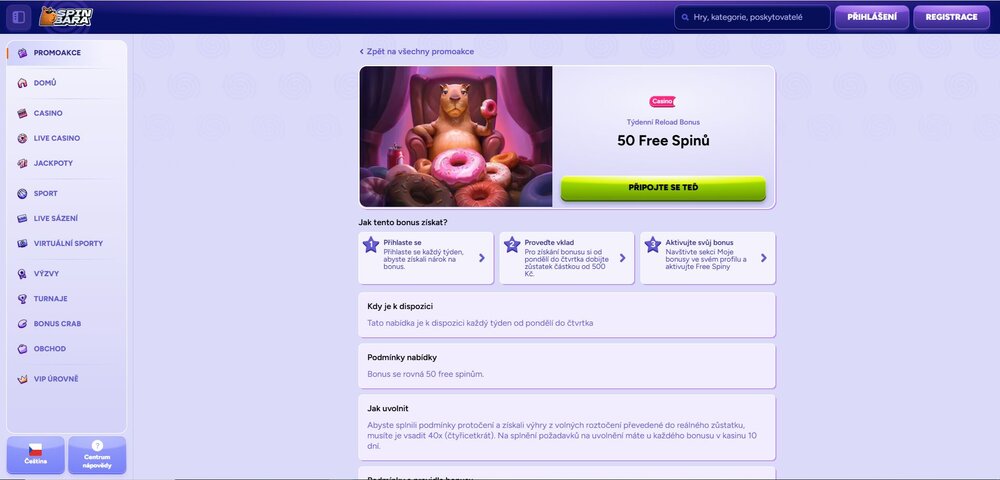 spinbara týdenní reload bonus