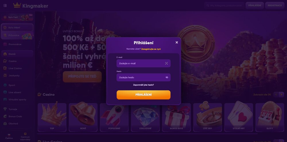 formulario de inicio de sesión de Kingmaker