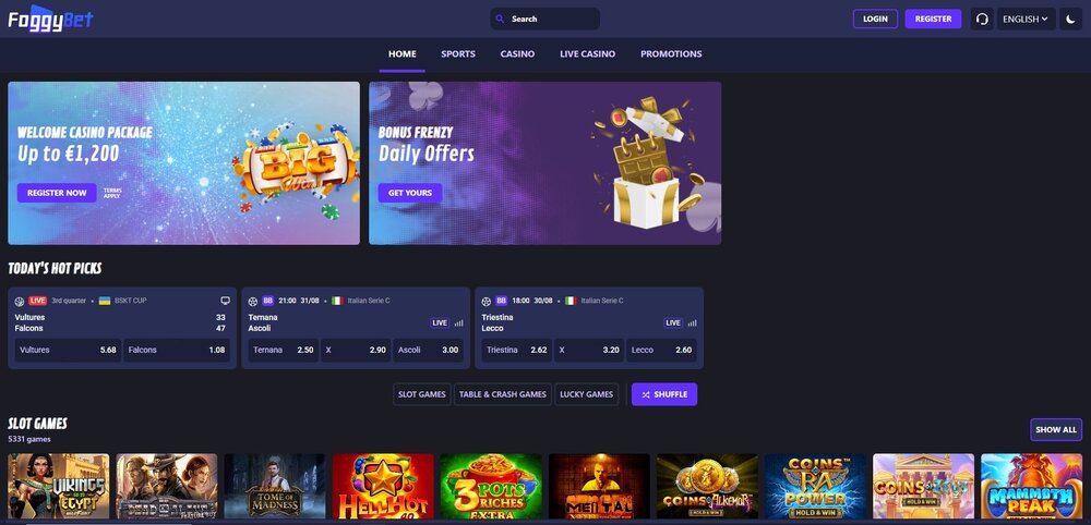 foggybet úvodní stránka