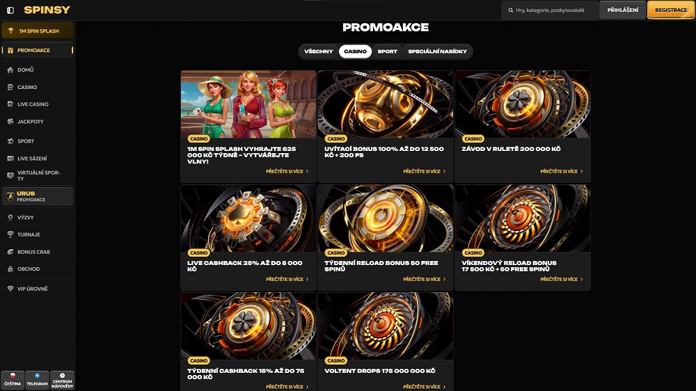 Náhled bonusů a promoakcí s free spiny v online casinu Spinsy