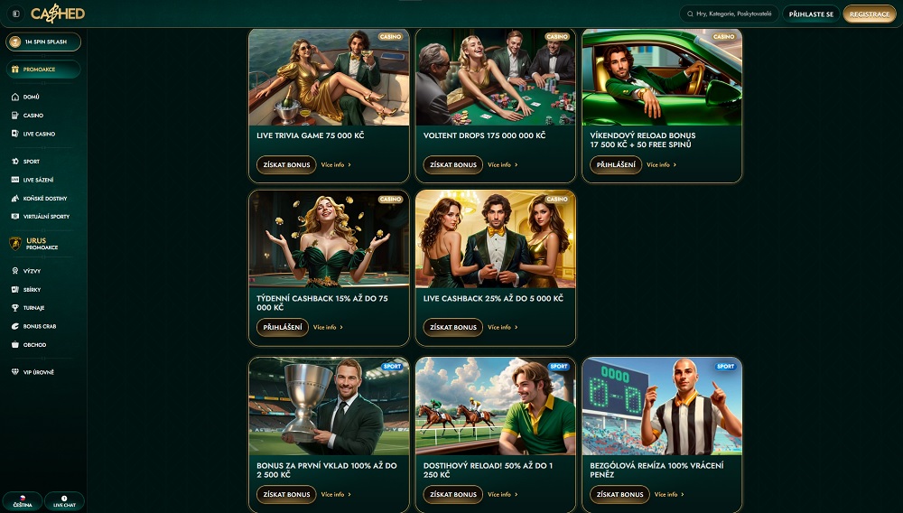 Náhled reload bonusů v online casinu a sázkové kanceláři Cashed