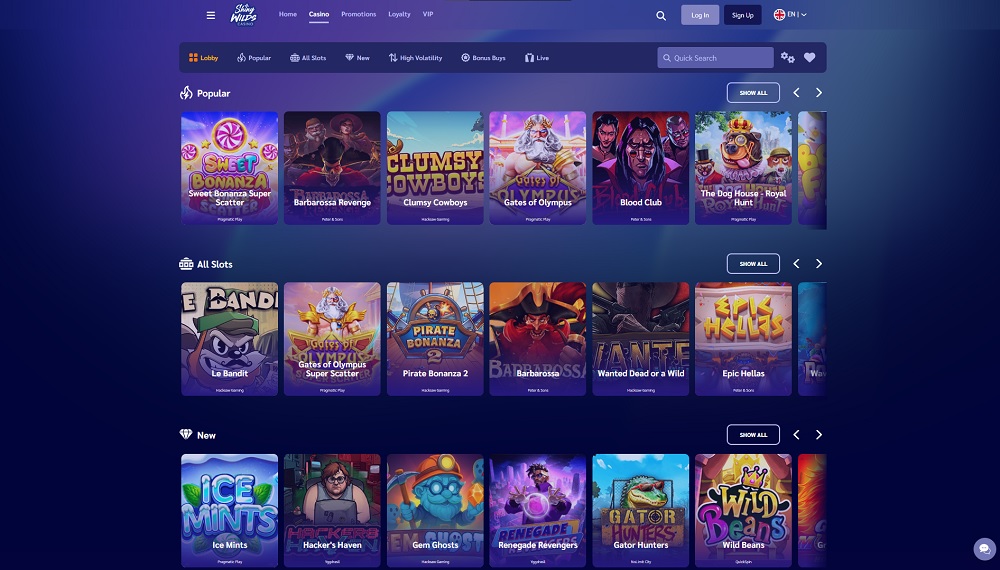 Vista previa de las tragaperras online en el casino ShinyWild