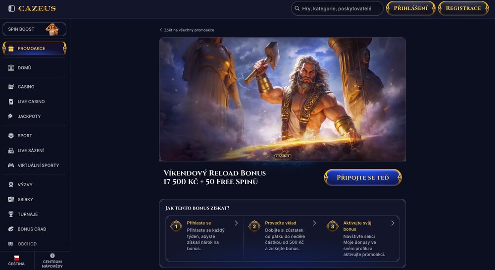 Cazeus víkendový reload bonus