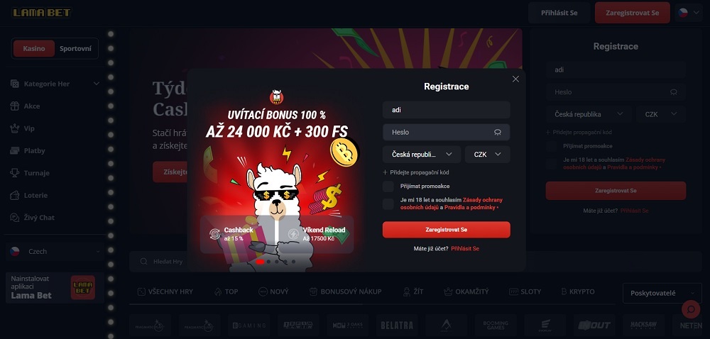 Lamabet registrace náhled