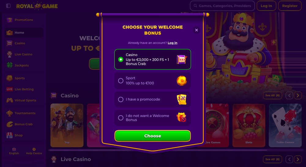 Royal Game Registration