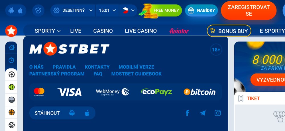 MostBet platebni metody