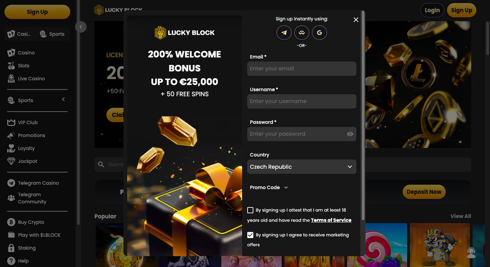 Lucky Block registrace