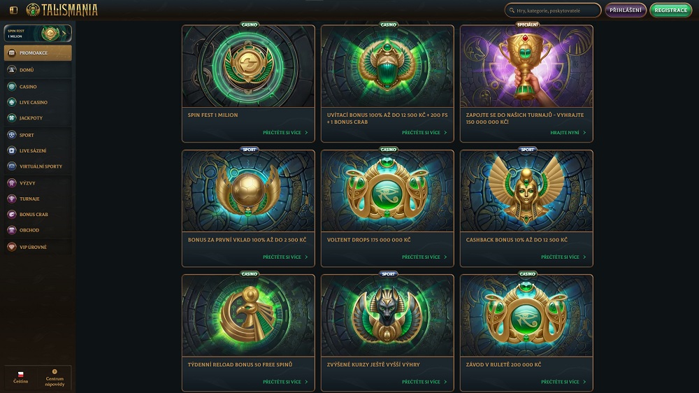 Náhled bonusů a promoakcí s free spins v online casinu Talismania