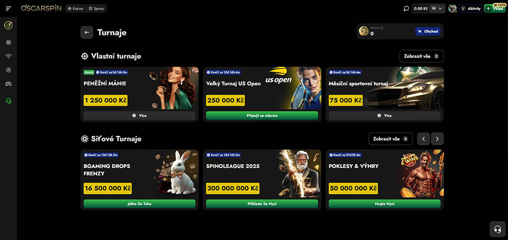 Dlouhodobé milionové turnaje v casinu Oscarspin