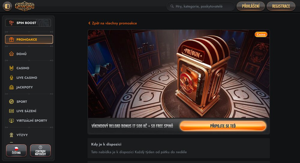 Gransino víkendový reload bonus