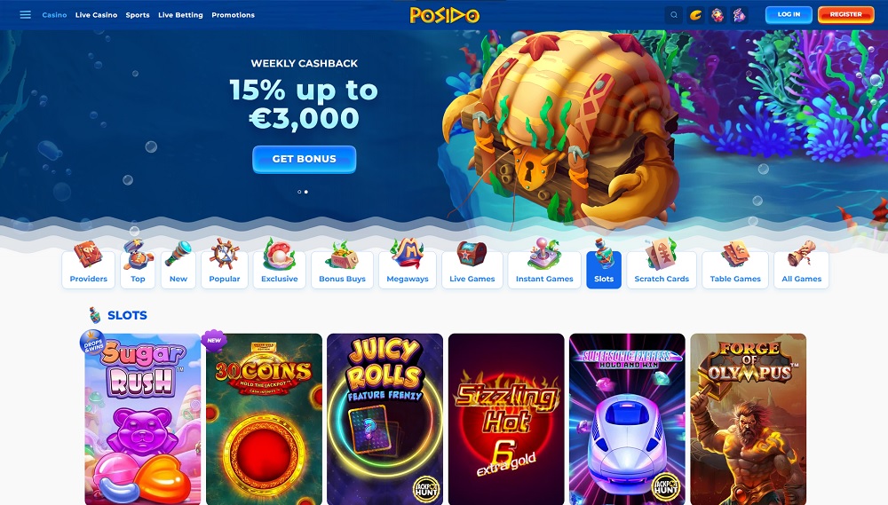 Preview of the top slots selection in the Posido online casino
