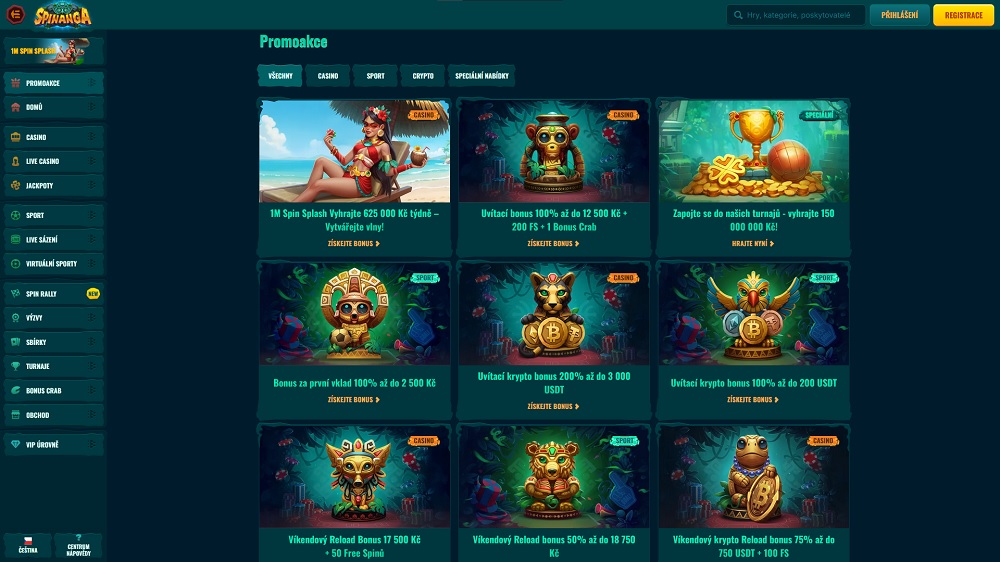 Náhled bonusů a promoakcí v online casinu a sázkové kanceláři Spinanga