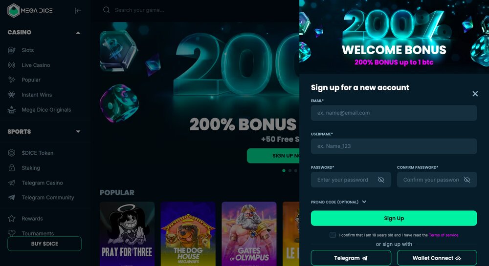 Mega Dice registrace