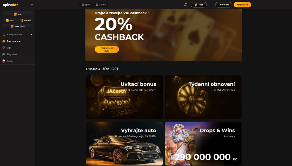 Náhled bonusů a promoakcí v online casinu Spinstar.bet