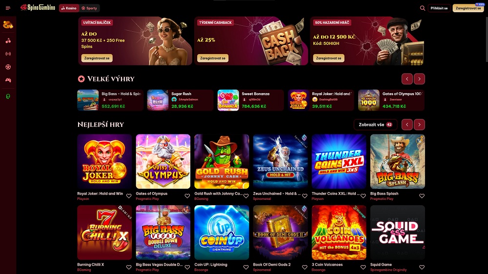 Náhled bonusů a nejlepších her v online casinu SpinoGambino