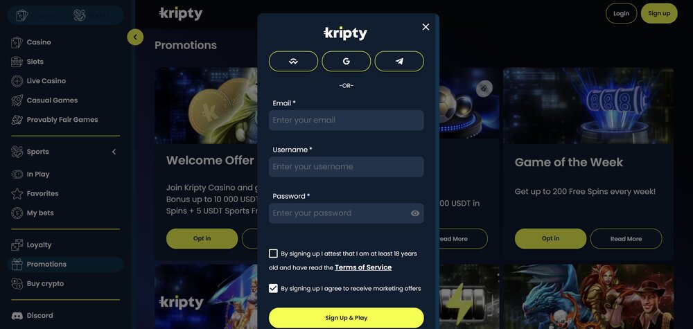 Kripty registrace
