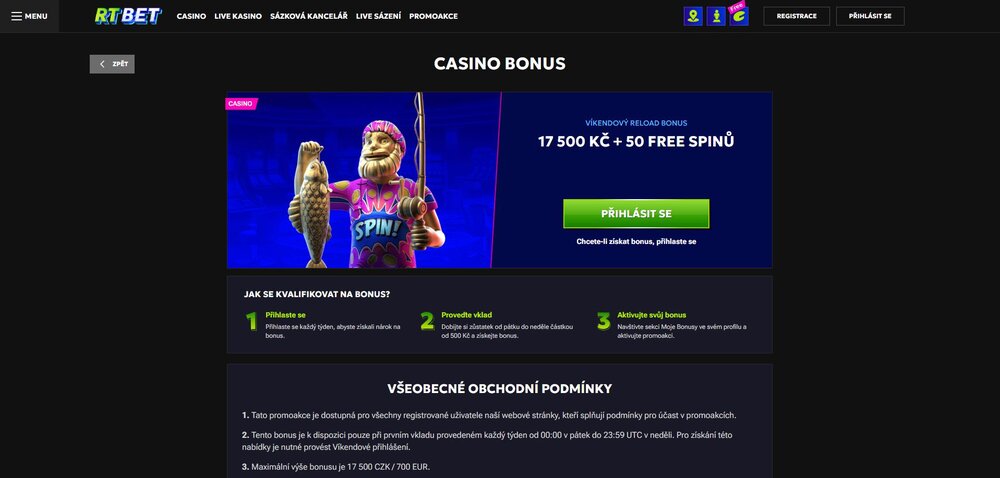 rtbet víkendový reload bonus
