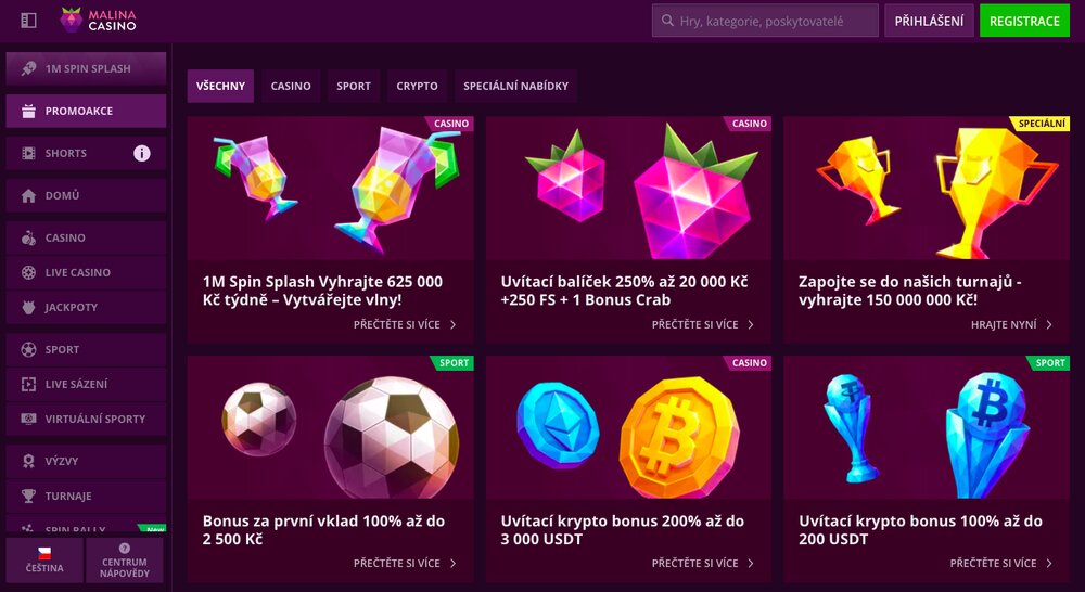 Malina Casino bonusová nabídka srpen 2025