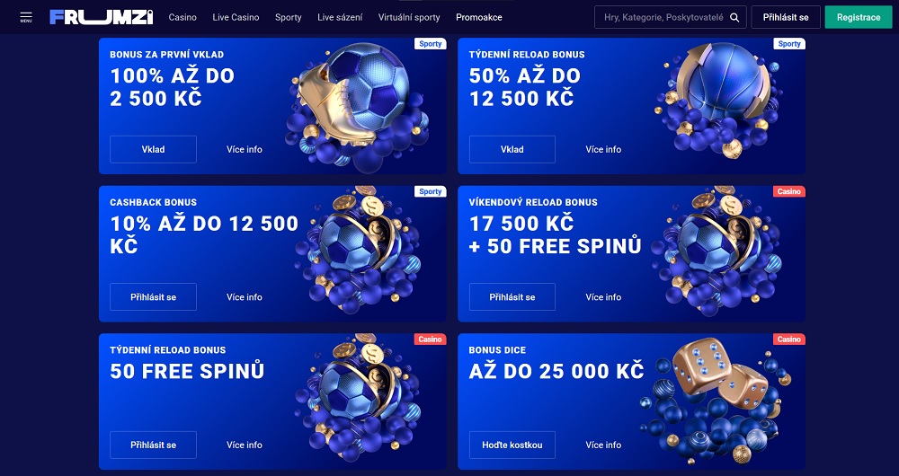 Náhled reload bonusů v online casinu a sázkové kanceláři Frumzi