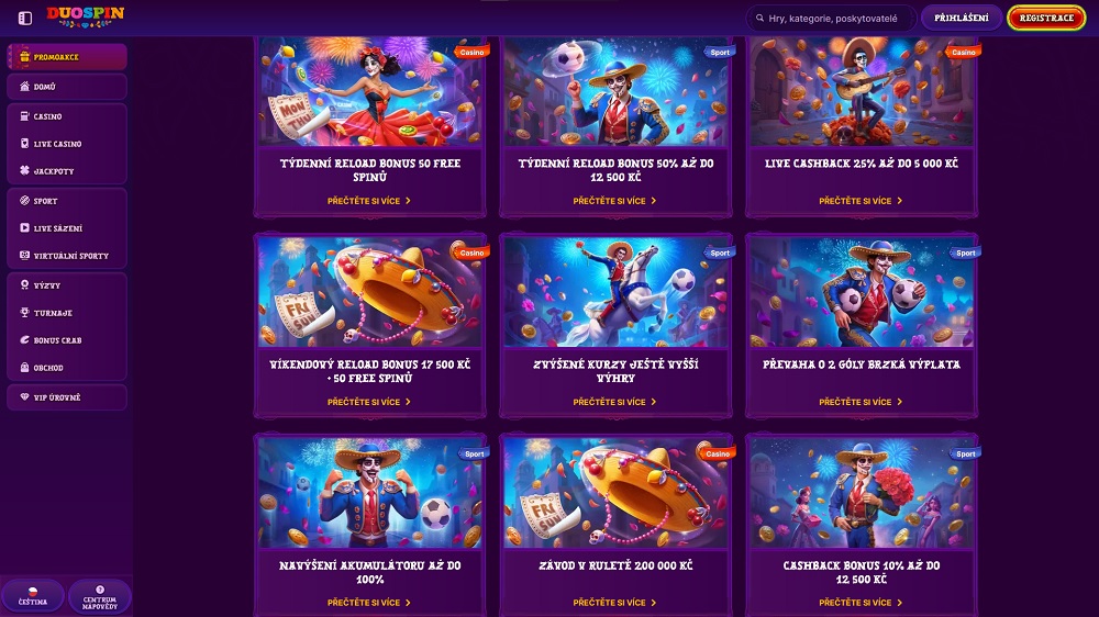 Náhled reload bonusů v online casinu a sázkové kanceláři Duospin
