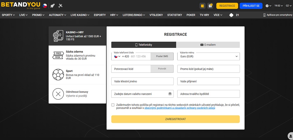 BETANDYOU registrace náhled