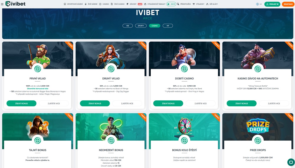 Náhled bonusů a promoakcí s free spiny v online casinu Ivibet