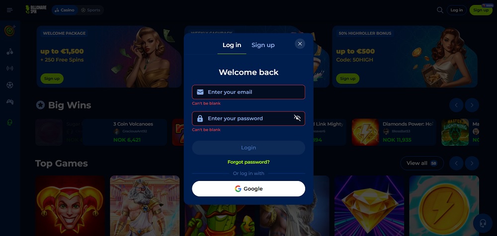 Billionairespin login