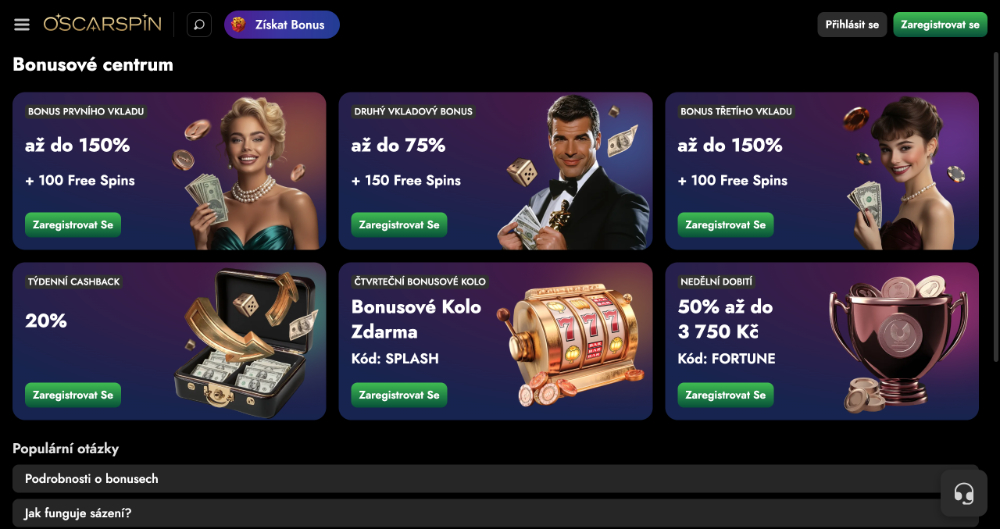 Jak získat bonusy v casinu Oscarspin?
