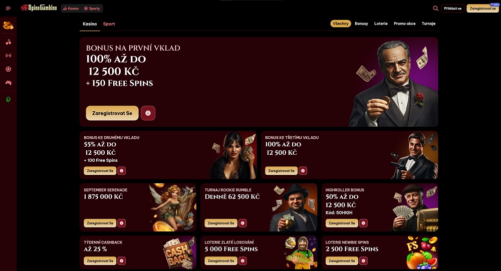 Náhled bonusů a promoakcí v září 2025 v online casinu a sázkové kanceláři SpinoGambino