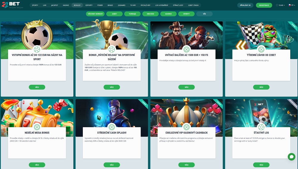 Náhled bonusů a promoakcí v září 2025 v online casinu a sázkové kanceláři 22BET