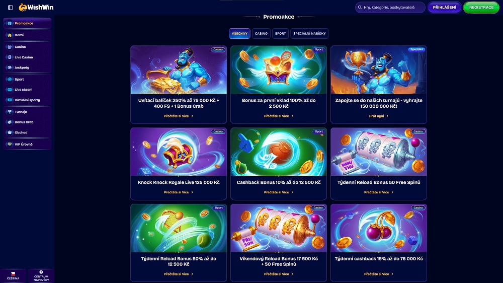 Náhled bonusů a promoakcí v září 2025 v online casinu a sázkové kanceláří WishWin