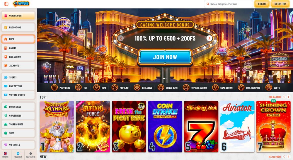 Wyns casino homepage