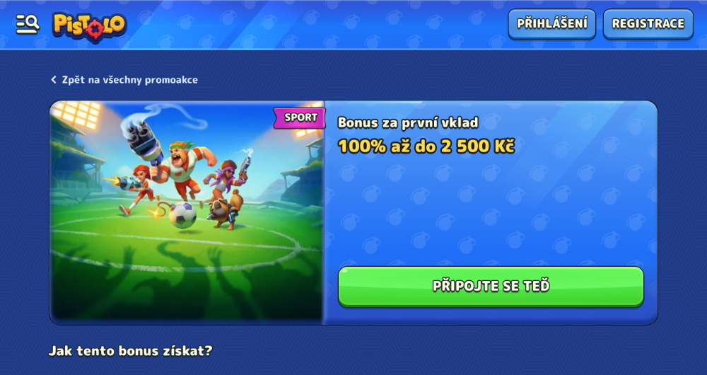 Promoakce v sázkové kanceláři Pistolo: Bonus k prvnímu vkladu 2 500 Kč