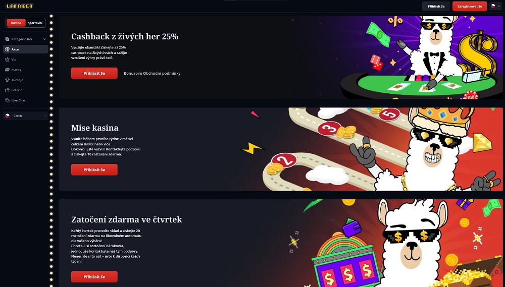 Náhled bonusů a promoakcí v online casinu Lamabet