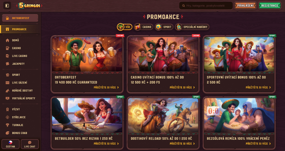 Nabídka promoakcí v casinu 5Gringos