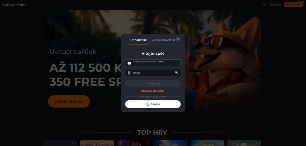přihlášení na platformu corgibet
