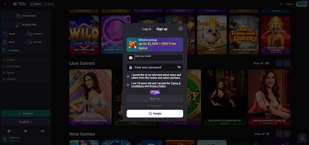 NeedforSlots registration