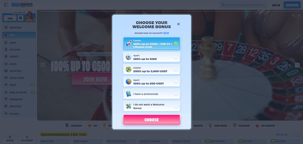 OnlySpins registration