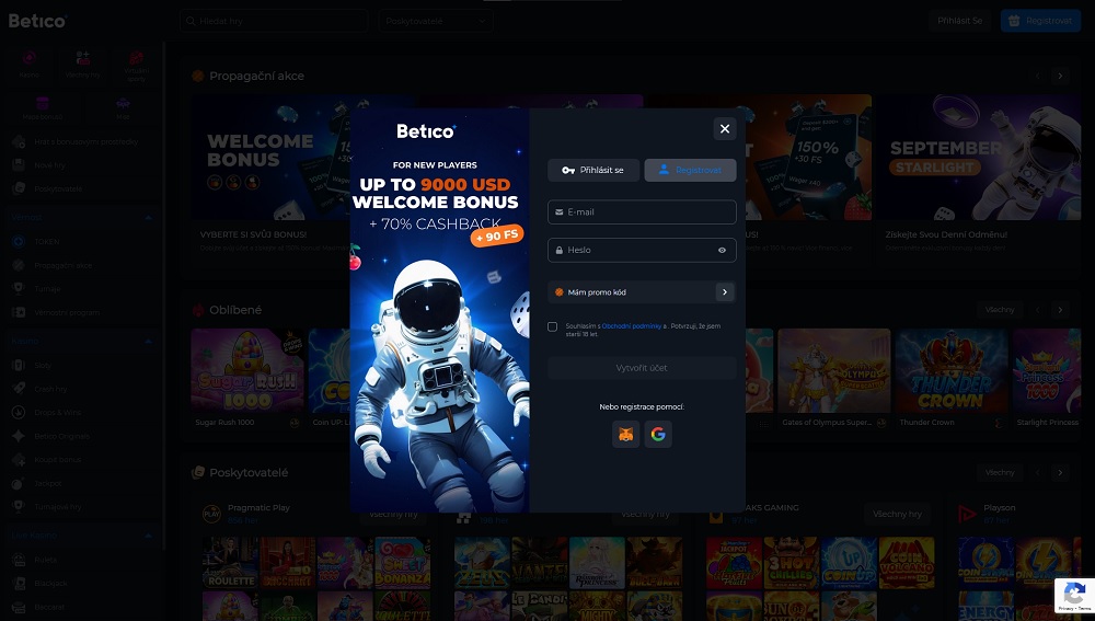 Vista previa del formulario de registro con un alto bono de bienvenida en el casino online Betico 