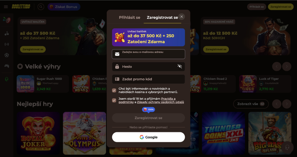 Roulettino registrace