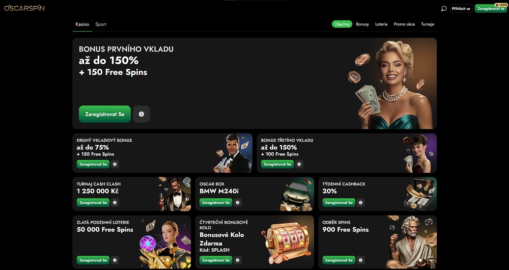 Náhled bonusů a promoakcí v online casinu a sázkové kanceláři Oscarspin