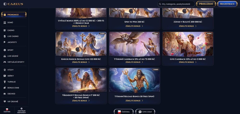 cazeus bonusy s free spiny září